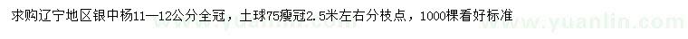 求購11-12公分銀中楊