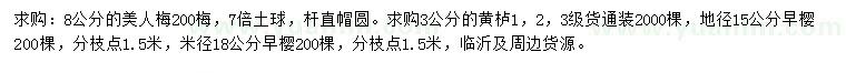 求購美人梅、黃櫨、早櫻
