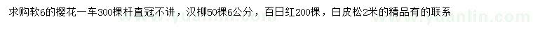 求購(gòu)櫻花、旱柳、百日紅等