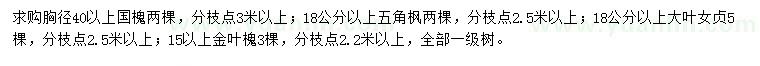 求購國槐、五角楓、大葉女貞等