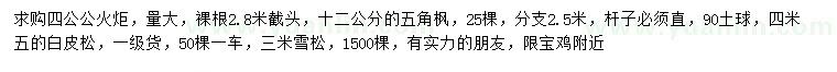 求購(gòu)火炬、五角楓、白皮松等