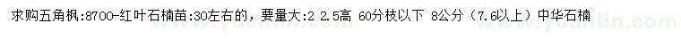 求購高30公分紅葉石楠苗、8公分中華石楠