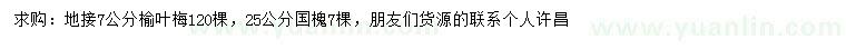 求購(gòu)地徑7公分榆葉梅、25公分國(guó)槐