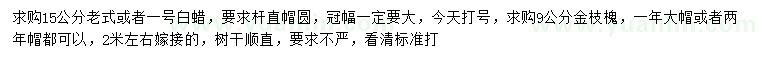 求購(gòu)15公分老白蠟、9公分金枝槐