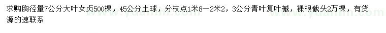 求購胸徑7公分大葉女貞、3公分青葉復(fù)葉槭