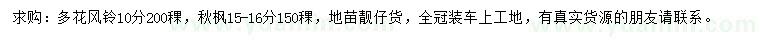 求購10公分多花風(fēng)鈴、15-16公分秋楓