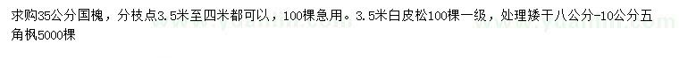 求購國槐、白皮松、五角楓