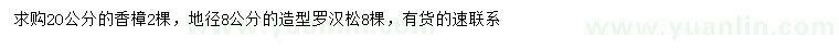 求購(gòu)20公分香樟、地徑8公分造型羅漢松
