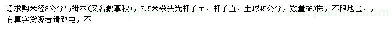求購米徑8公分馬褂木、鵝掌秋