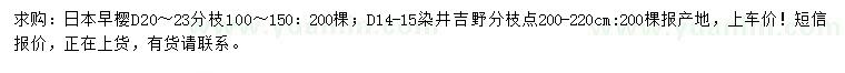 求購(gòu)地徑20-30公分日本早櫻、地徑14-15公分染井吉野