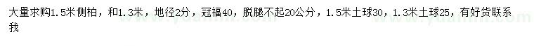 求購1.3、1.5米側(cè)柏