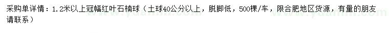 求購冠幅1.2米以上紅葉石楠球