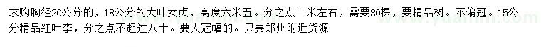求購胸徑18、20公分大葉女貞、15公分紅葉李