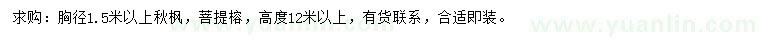 求購胸徑1.5米以上秋楓、菩提榕