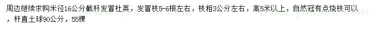 求購(gòu)米徑16公分杜英