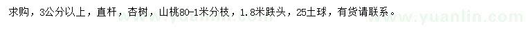 求購(gòu)3公分以上杏樹、山桃