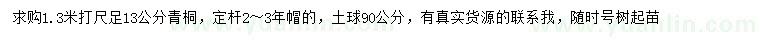 求購1.3米量13公分青桐