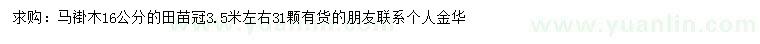 求購16公分馬褂木