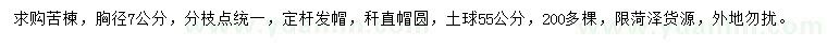 求購胸徑7公分苦楝