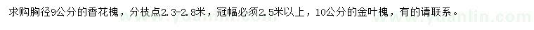 求購胸徑9公分香花槐、10公分金葉槐