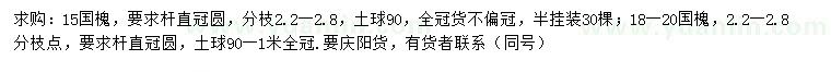 求購(gòu)15、18-20公分國(guó)槐，要求桿直冠圓