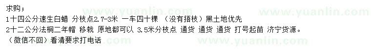 求購14公分速生白蠟、12公分法桐