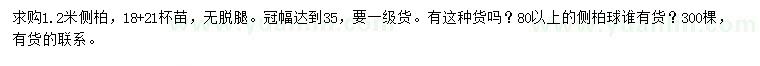 求購(gòu)1.2米側(cè)柏、80公分以上側(cè)柏球