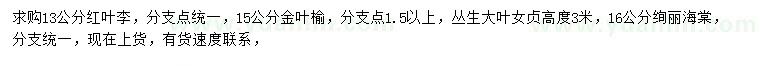 求購紅葉李、金葉榆、大葉女貞等