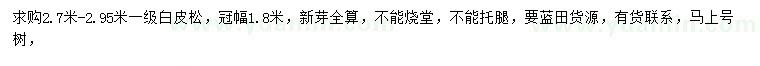 求購(gòu)冠幅1.8米白皮松