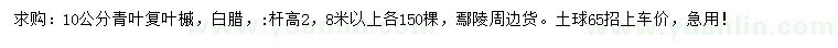 求購10公分青葉復(fù)葉槭、白蠟