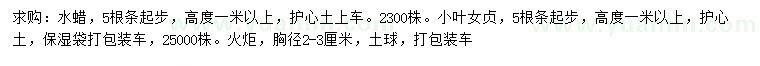 求購水蠟、小葉女貞、火炬