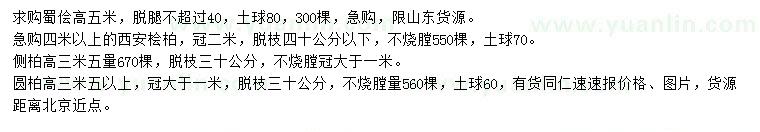 求購(gòu)署檜、西安檜柏、側(cè)柏等