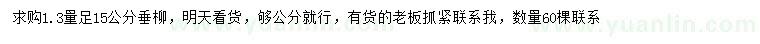 求購1.3米量15公分垂柳