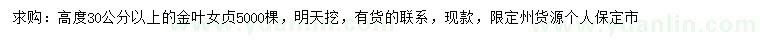 求購高30公分以上金葉女貞
