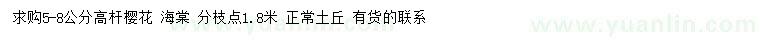 求購5-8公分高桿櫻花、海棠