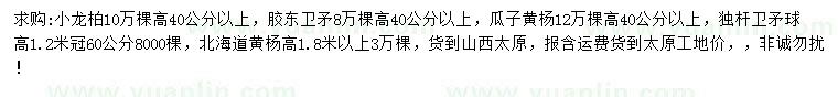 求購小龍柏、膠東衛(wèi)矛、瓜子黃楊等