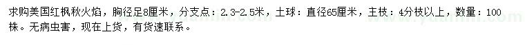 求購胸徑8公分美國紅楓秋火焰