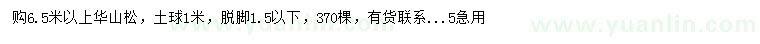 求購(gòu)6.5米以上華山松