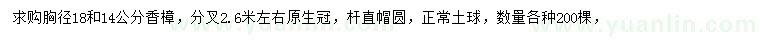求購胸徑14、18公分香樟