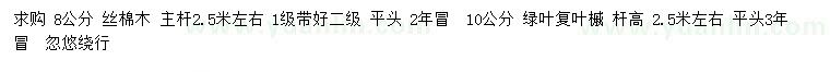 求購8公分絲棉木、10公分綠葉復(fù)葉槭