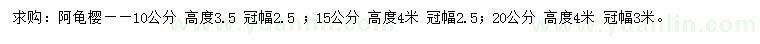 求購(gòu)10、15、20公分阿龜櫻