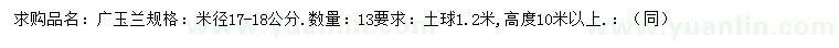 求購米徑17-18公分廣玉蘭