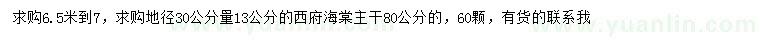 求購(gòu)地徑30公分量13公分西府海棠