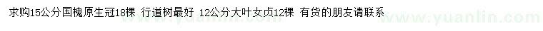 求購(gòu)15公分國(guó)槐、12公分大葉女貞