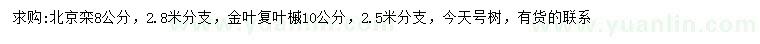 求購(gòu)8公分北京欒、10公分金葉復(fù)葉槭