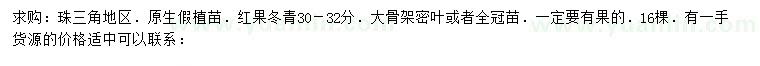 求購30-32公分紅果冬青