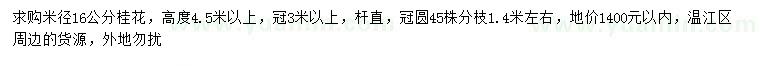 求購米徑16公分桂花