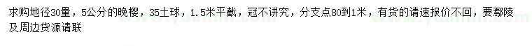 求購(gòu)30量5公分晚櫻