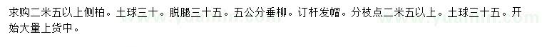 求購(gòu)2.5米以上側(cè)柏、5公分垂柳