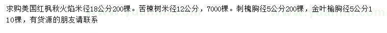 求購美國紅楓秋火焰、苦楝樹、刺槐等